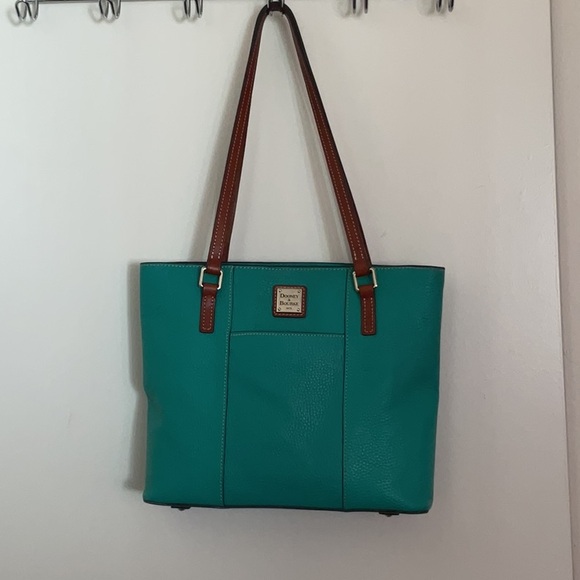Dooney & Bourke Teal and Brown Tote Bag EUC - Picture 2 of 16